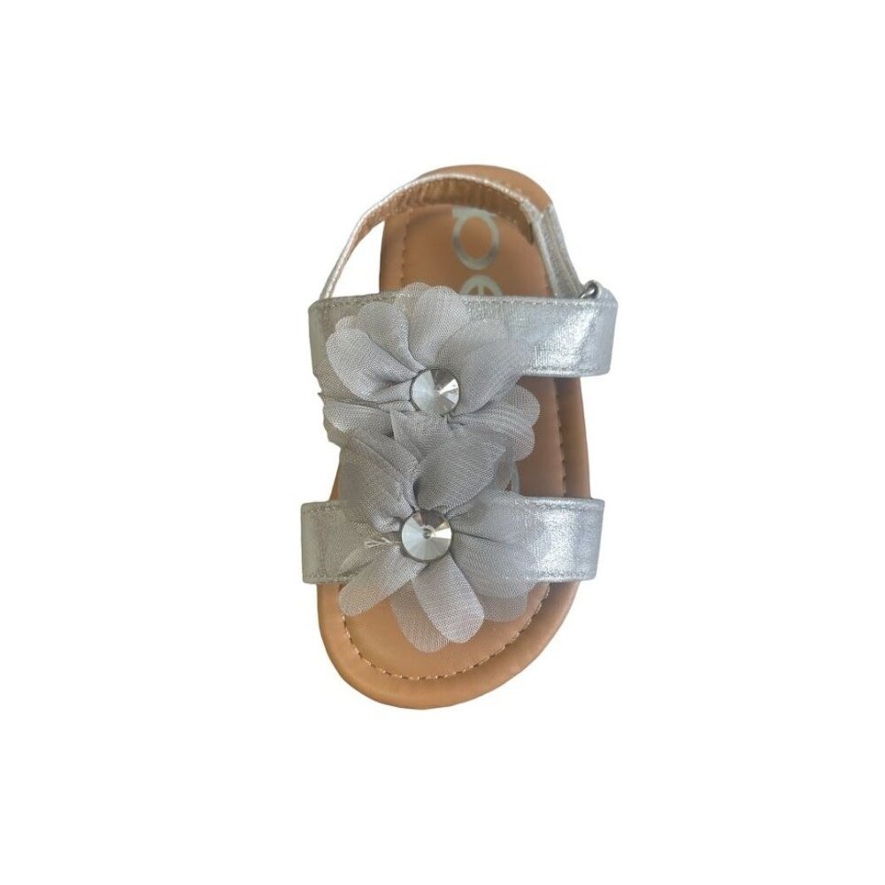 bebe Girls Soft Slip-On Slide Sandals with Chiffon Flower- Loop Closure - Sz 8